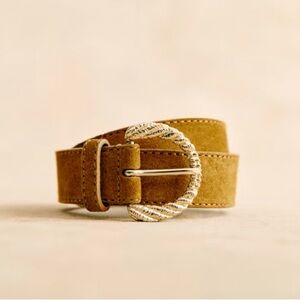 Sezane Thelma Belt In Tan Suede Cowhide Leather Size 105cm
